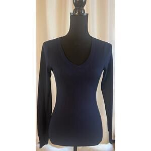 Level Up Ribbed Long Sleeve T Shirt Navy Size S